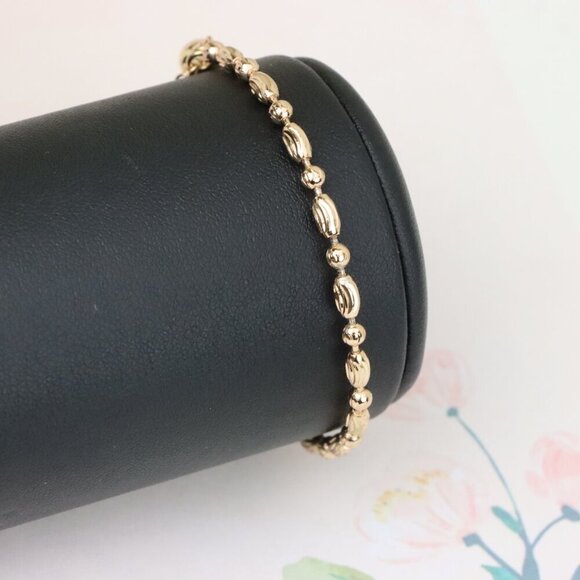 "Elegant Rose Gold Textured Oval Bead Bracelet with Chain Extender, XPBL1140 - Picture 6 of 12
